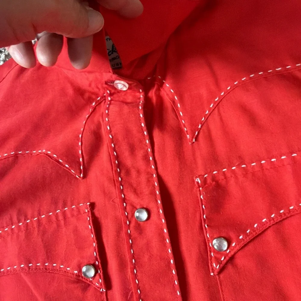 Vintage Pearl Snap Shirt Rockmount Ranch Wear Measure unisex small RED - Picture 8 of 16